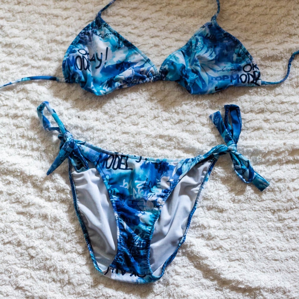 Shades of blue, water color style swim suit bikini